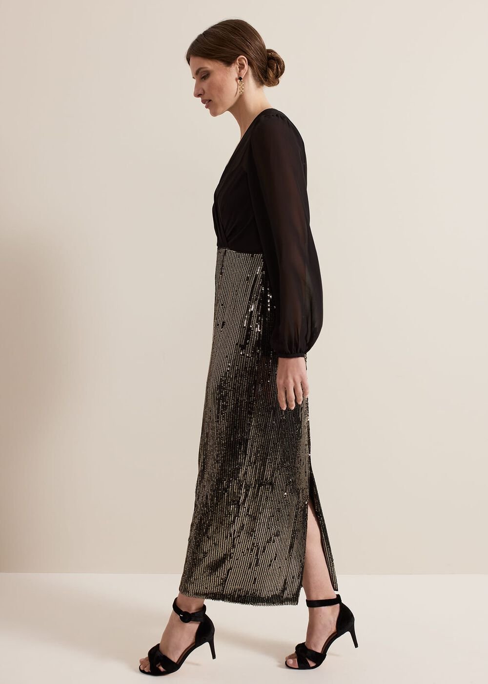 Petite Aniya Sequin Long Sleeve Dress Black/Multi