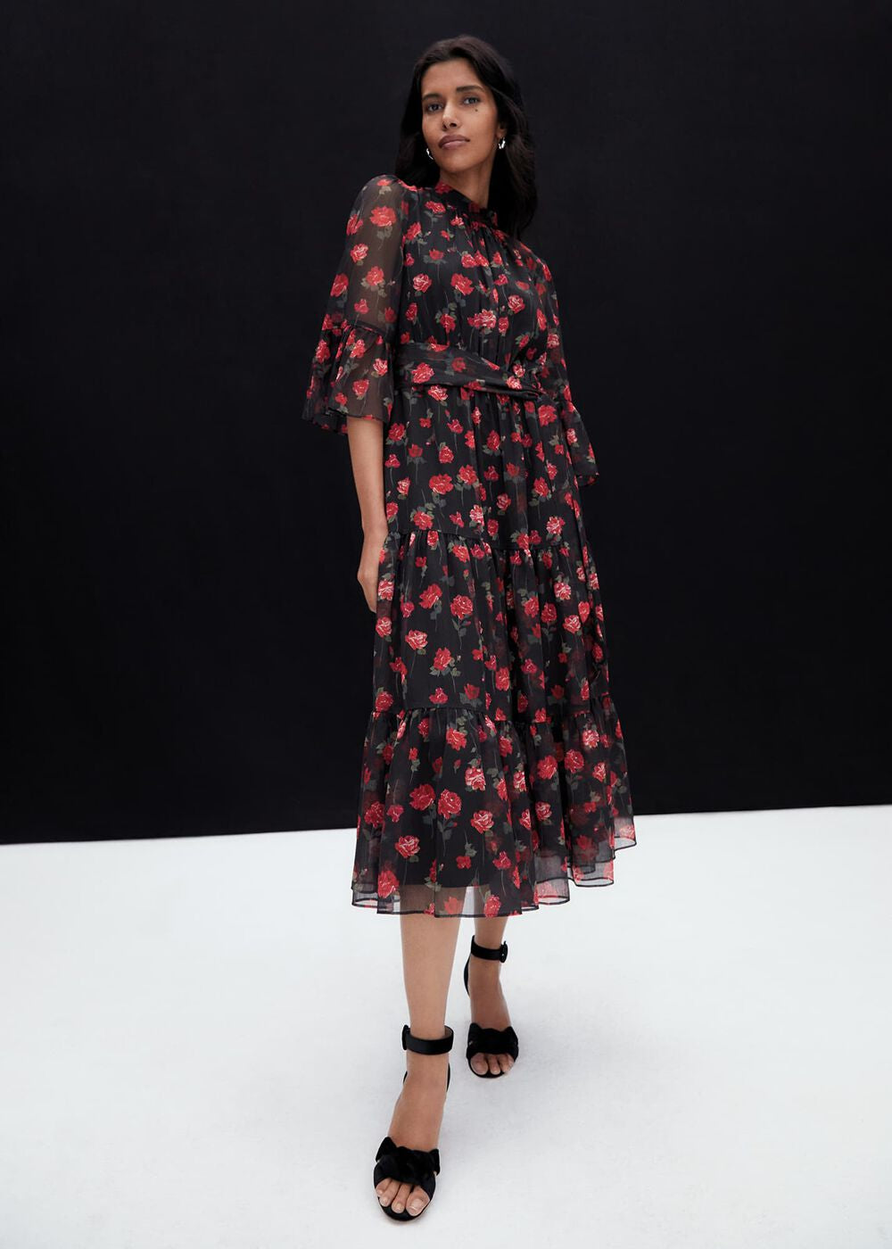 Lela Floral Textured Midi Dress Black/Multi