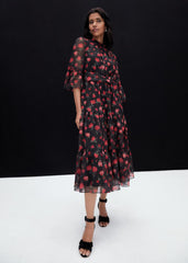 Lela Floral Textured Midi Dress Black/Multi