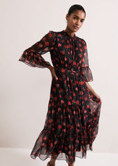 Lela Floral Textured Midi Dress Black/Multi