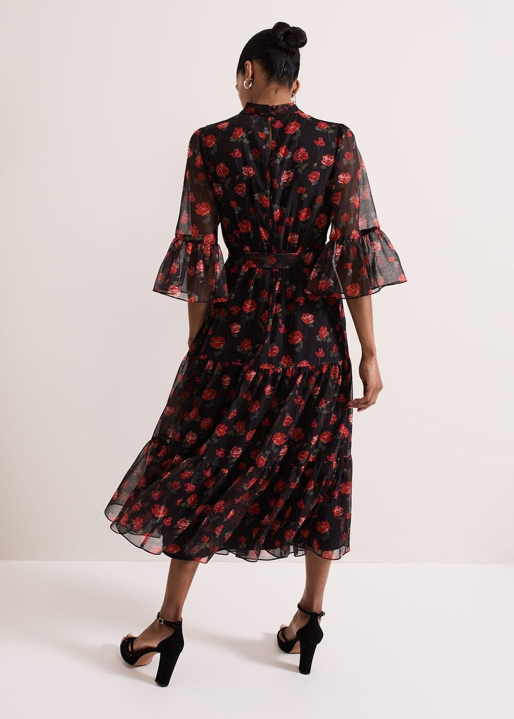 Lela Floral Textured Midi Dress Black/Multi