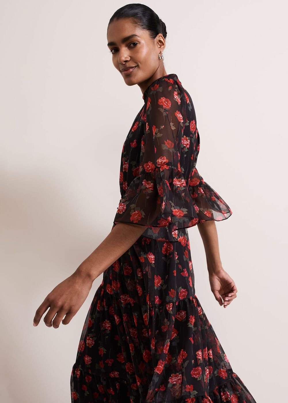 Lela Floral Textured Midi Dress Black/Multi