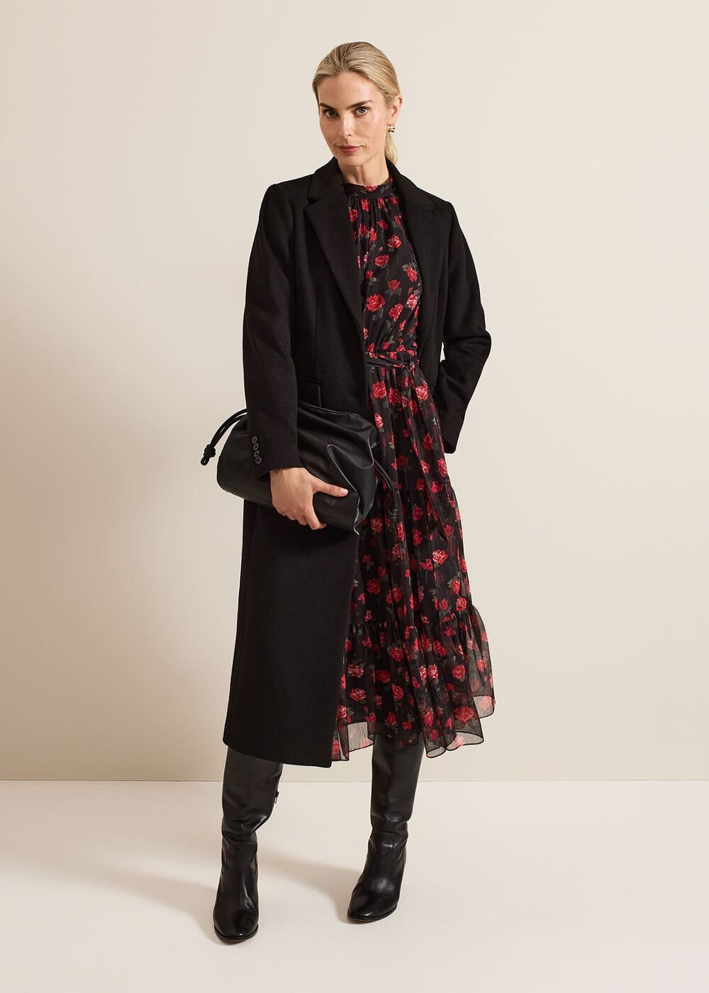 Lela Floral Textured Midi Dress Black/Multi