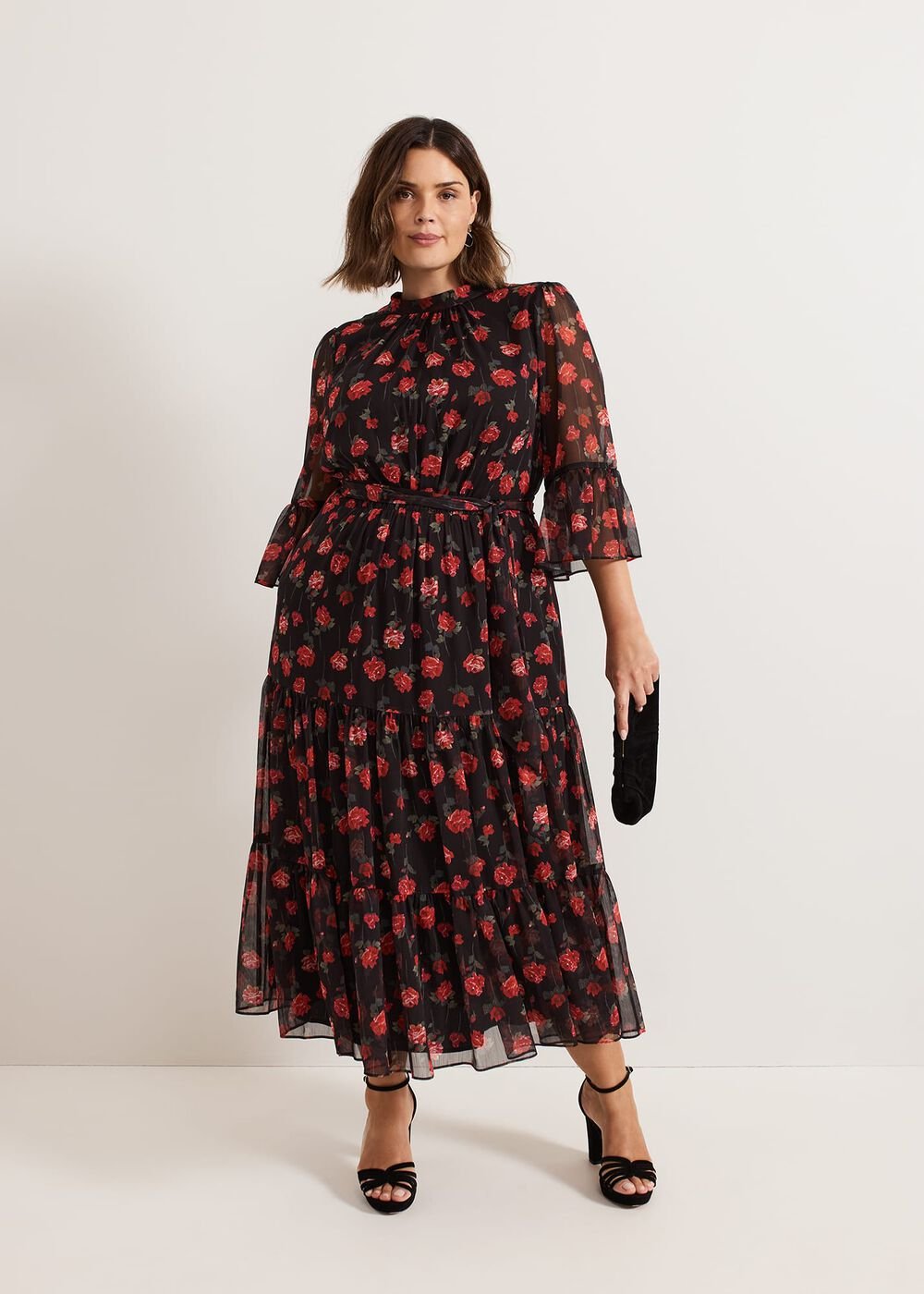 Lela Floral Textured Midi Dress Black/Multi