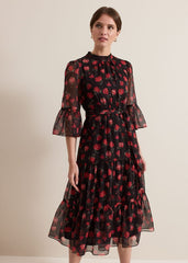 Petite Lela Floral Textured Midi Dress Black/Multi