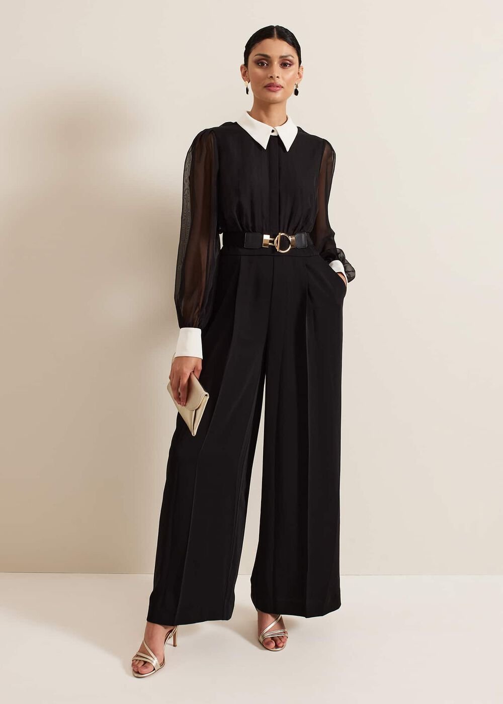 Nerissa Collar Shirt Jumpsuit Black