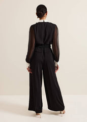 Nerissa Collar Shirt Jumpsuit Black