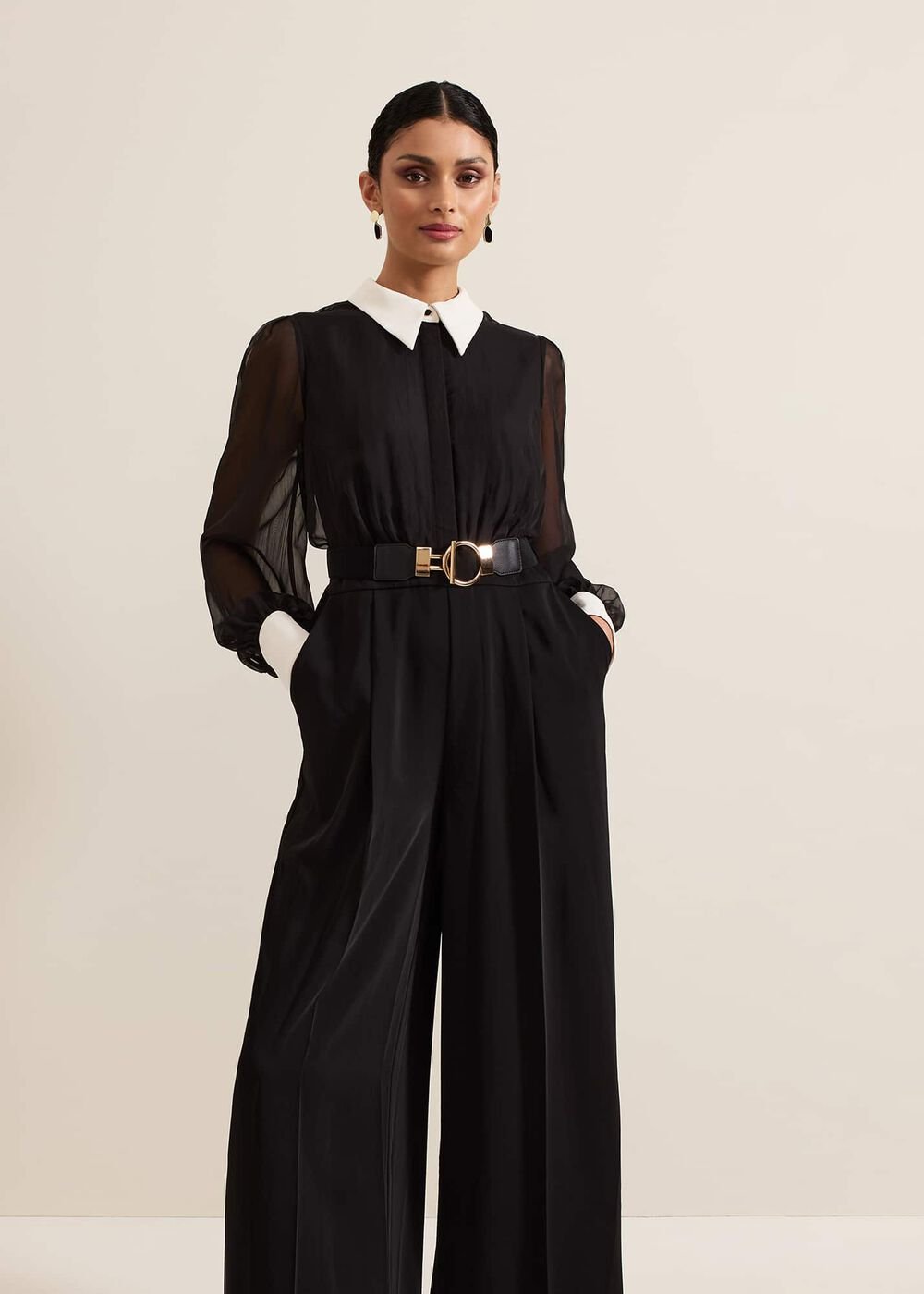Nerissa Collar Shirt Jumpsuit Black
