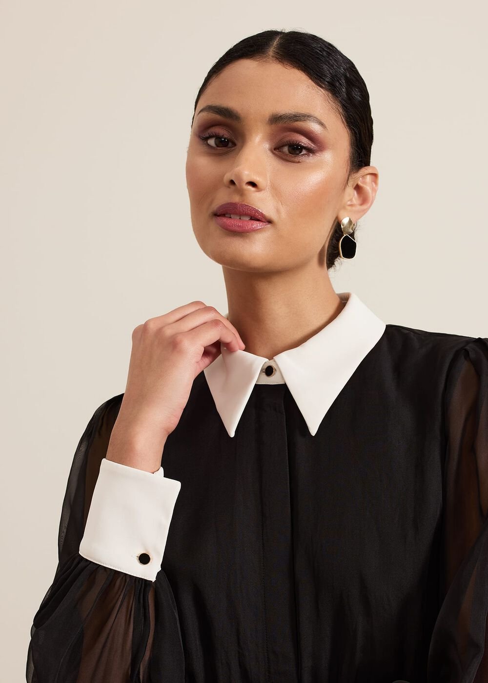 Nerissa Collar Shirt Jumpsuit Black