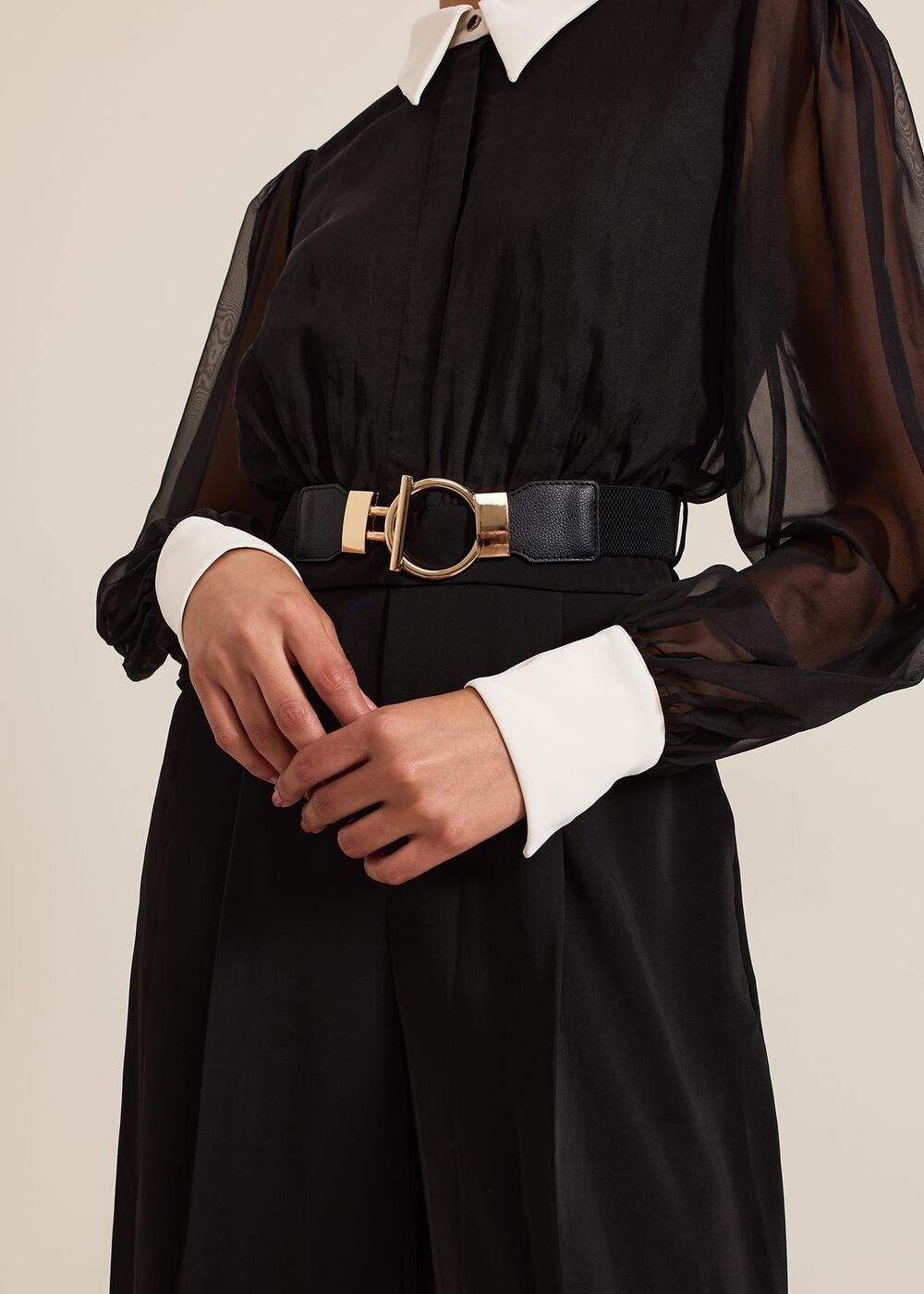 Nerissa Collar Shirt Jumpsuit Black
