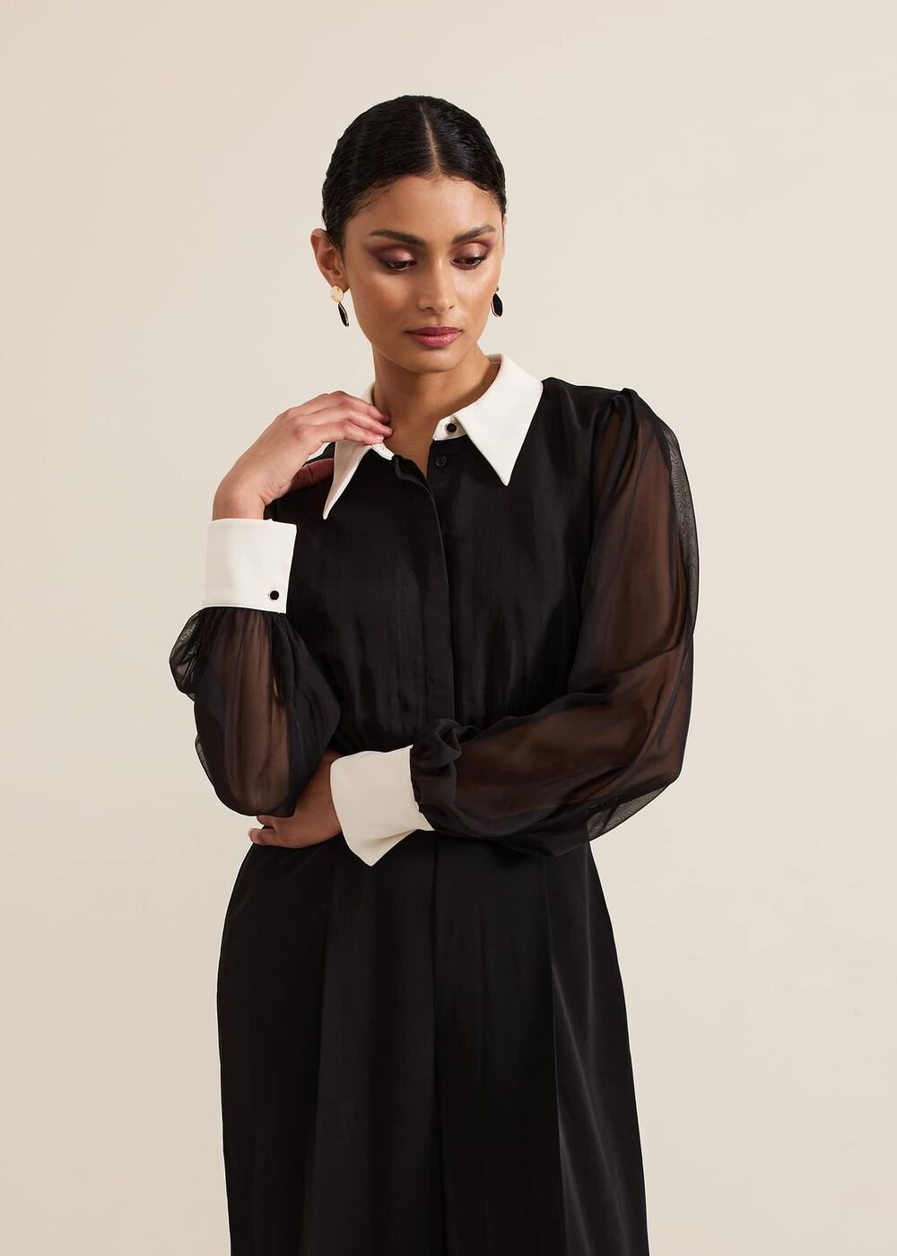 Nerissa Collar Shirt Jumpsuit Black