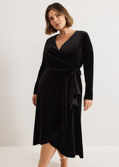 Julia Black Velvet Wrap Dress Black