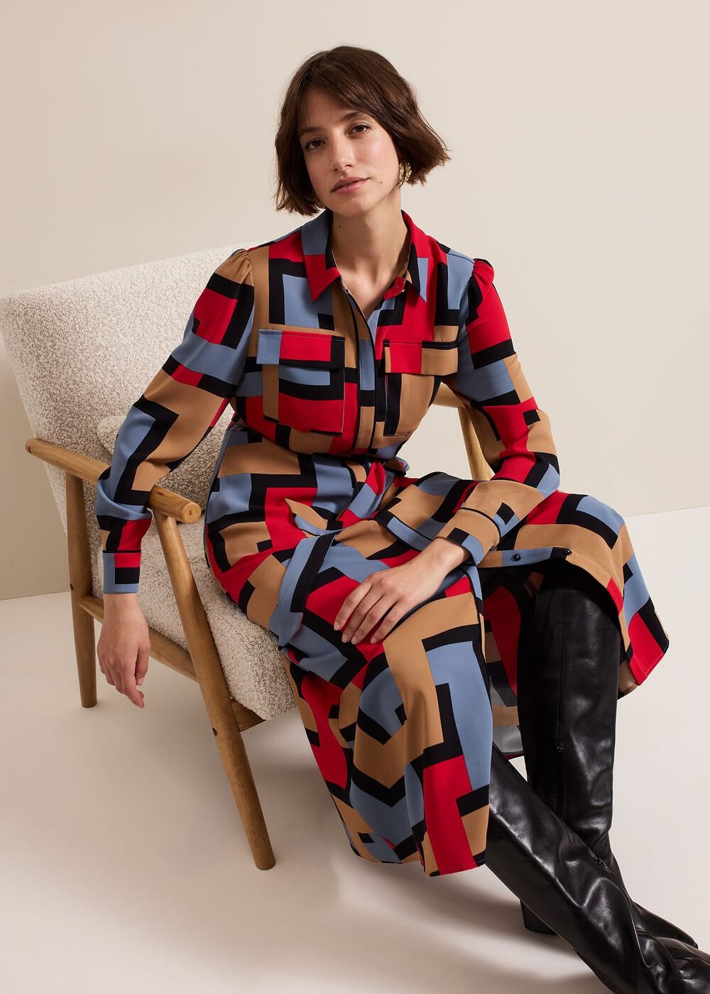 Amita Geo Shirt Dress Multi-Coloured