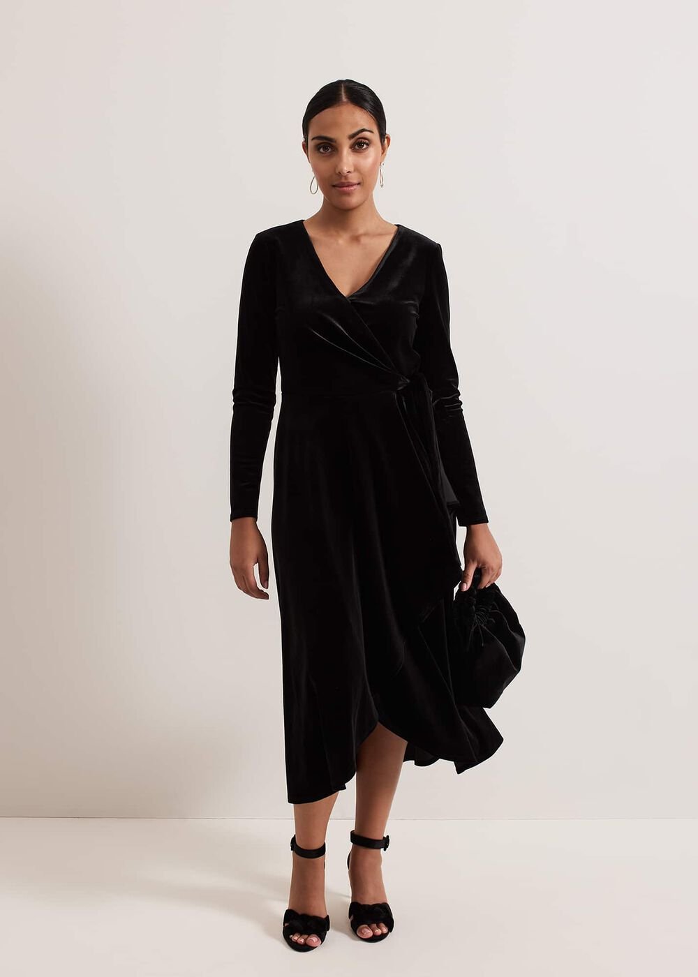 Petite Julia Black Velvet Wrap Dress Black