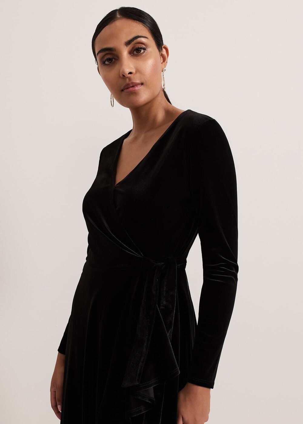 Petite Julia Black Velvet Wrap Dress Black