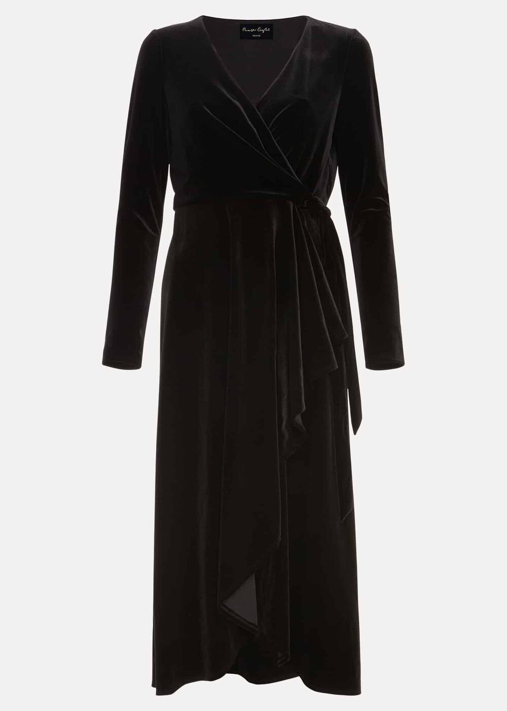 Petite Julia Black Velvet Wrap Dress Black