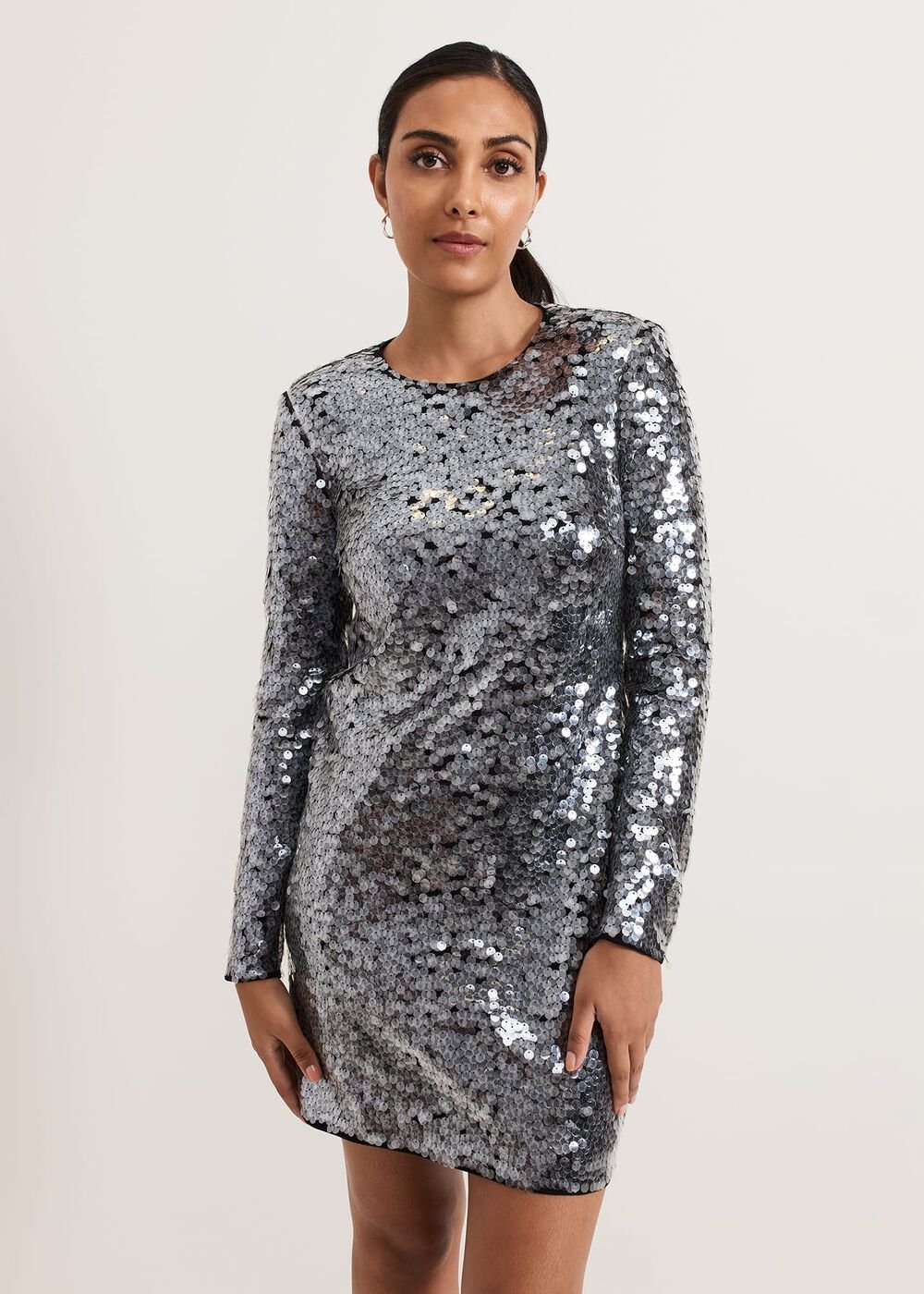 Petite Rhia Silver Sequin Mini Dress Silver