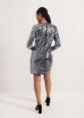 Petite Rhia Silver Sequin Mini Dress Silver