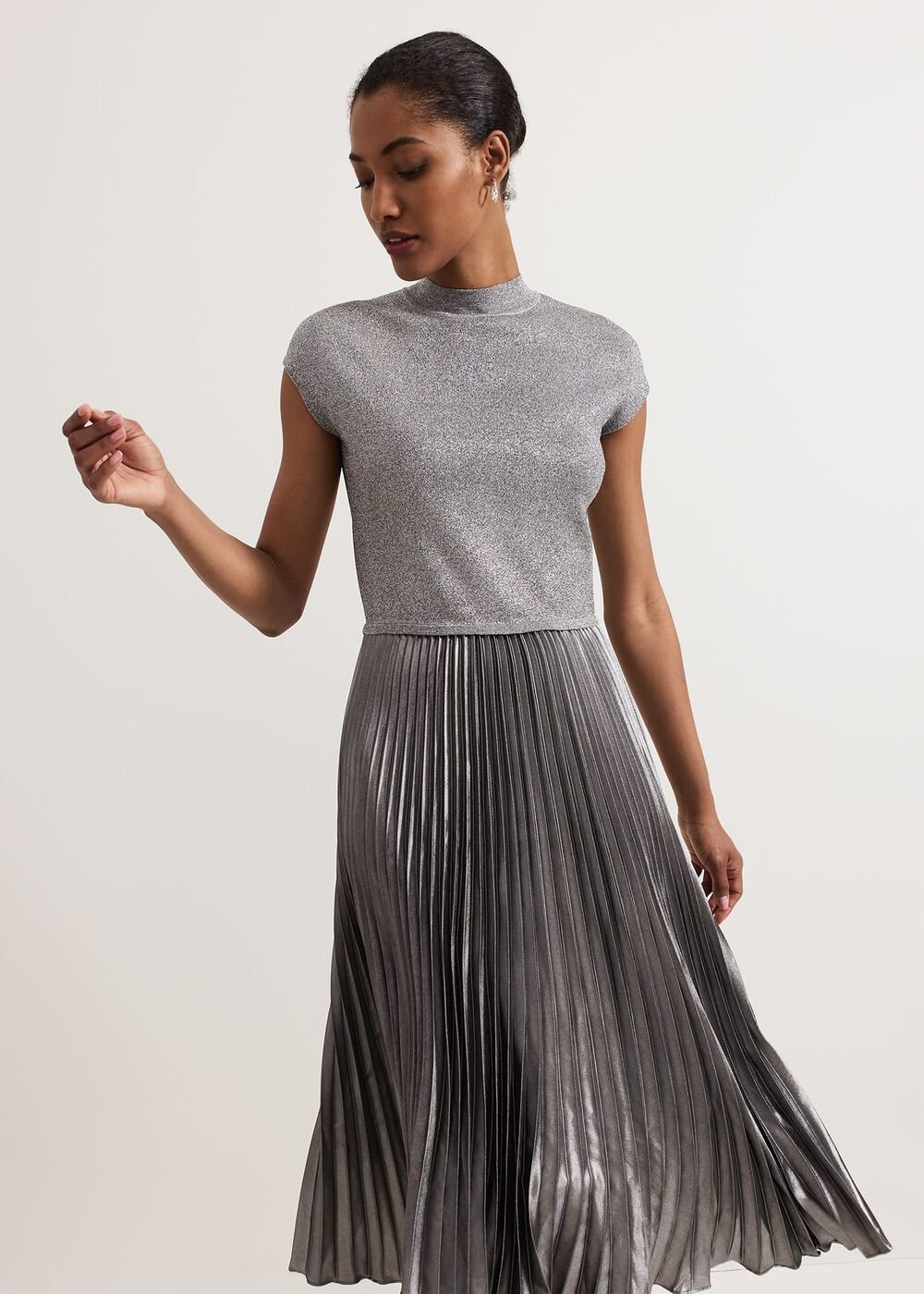 Jayla Metallic Knit Dress Silver