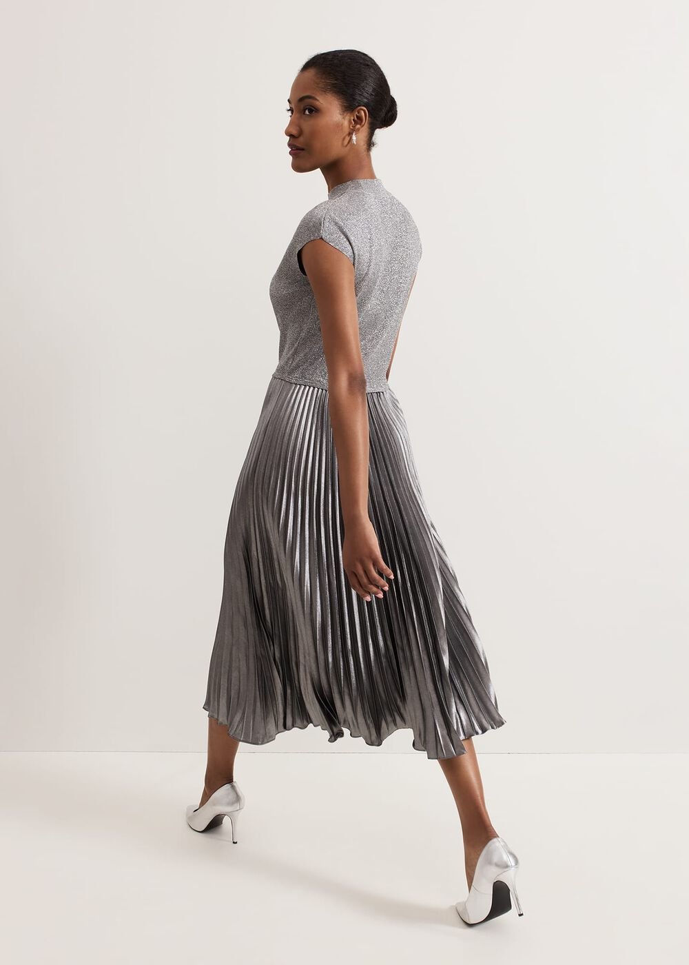 Jayla Metallic Knit Dress Silver