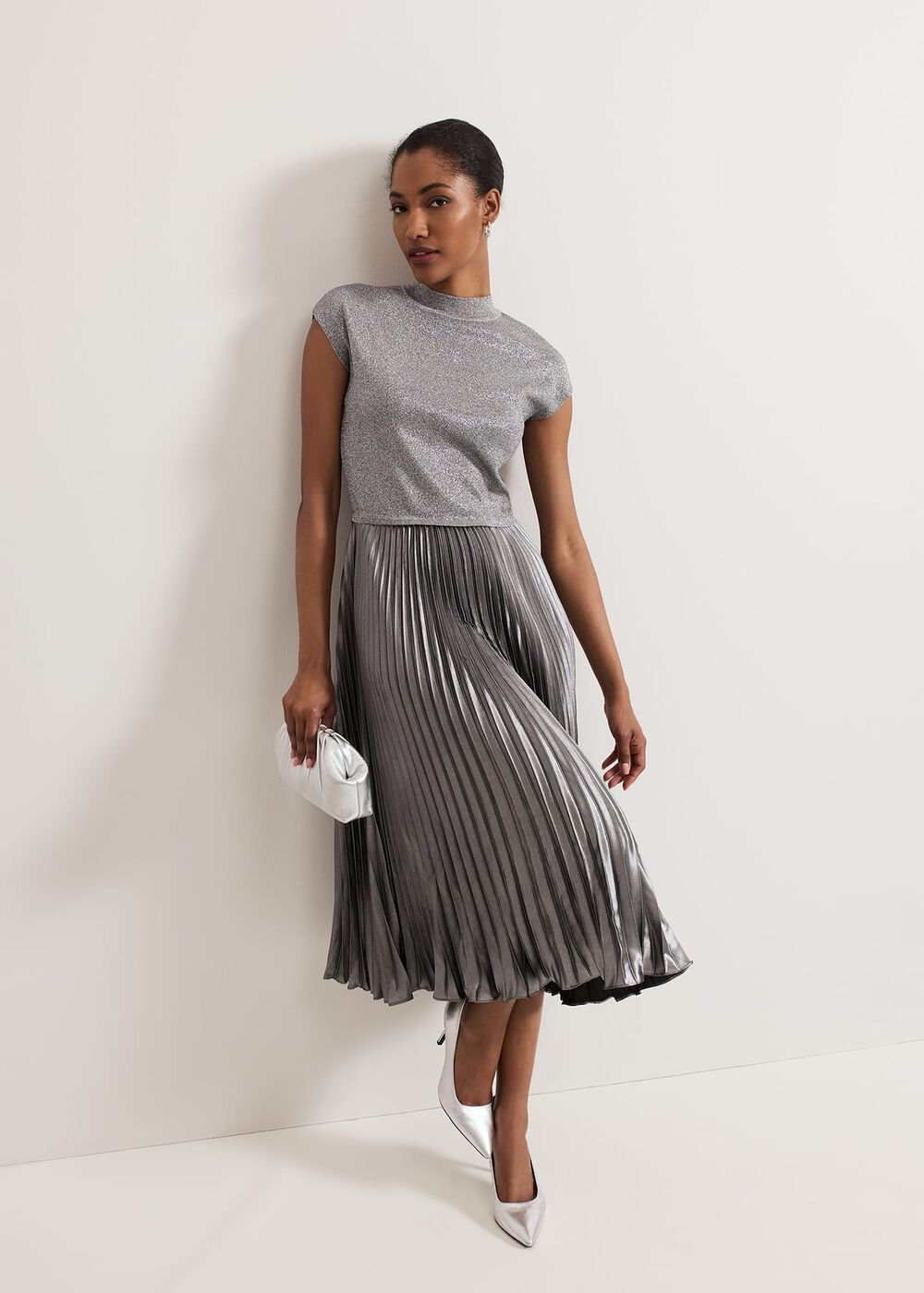 Jayla Metallic Knit Dress Silver