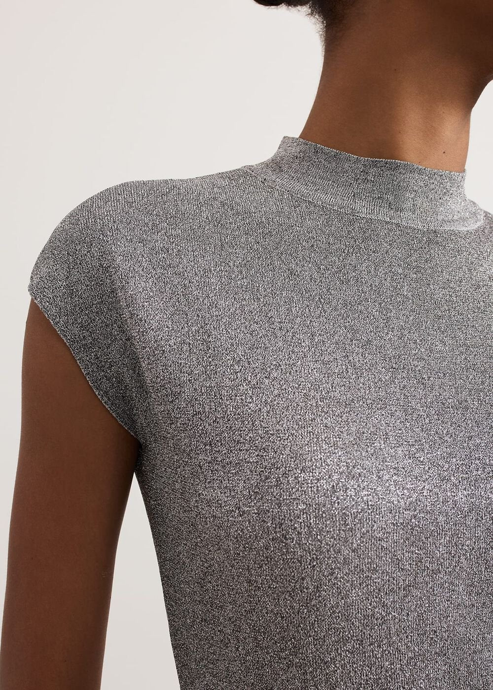 Jayla Metallic Knit Dress Silver