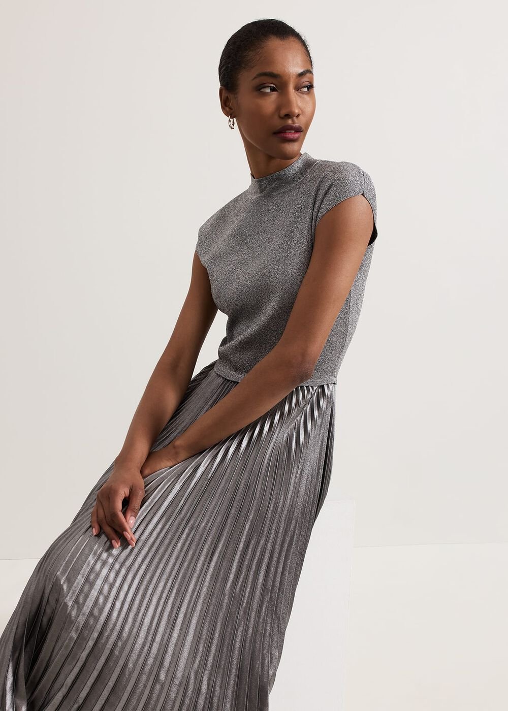 Jayla Metallic Knit Dress Silver