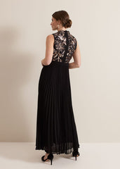 Petite Emalise Sequin Pleat Maxi Dress Black Multi