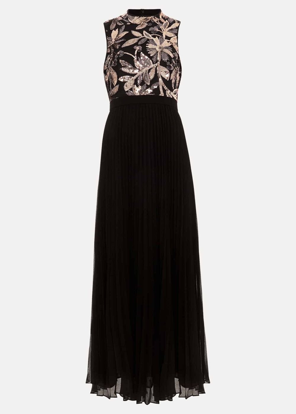 Petite Emalise Sequin Pleat Maxi Dress Black Multi