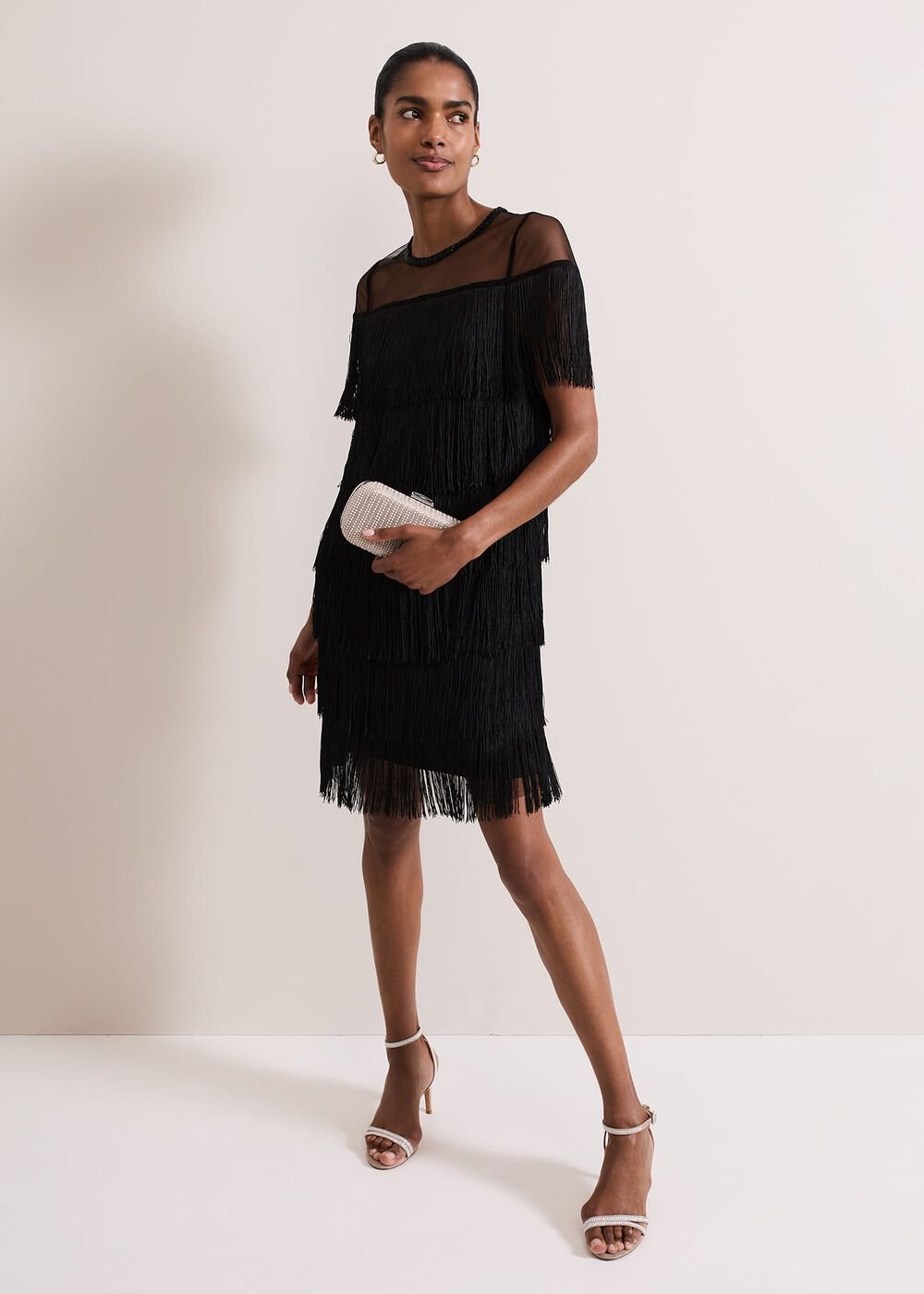 Viola Black Fringe Mini Dress Black