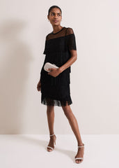 Viola Black Fringe Mini Dress Black