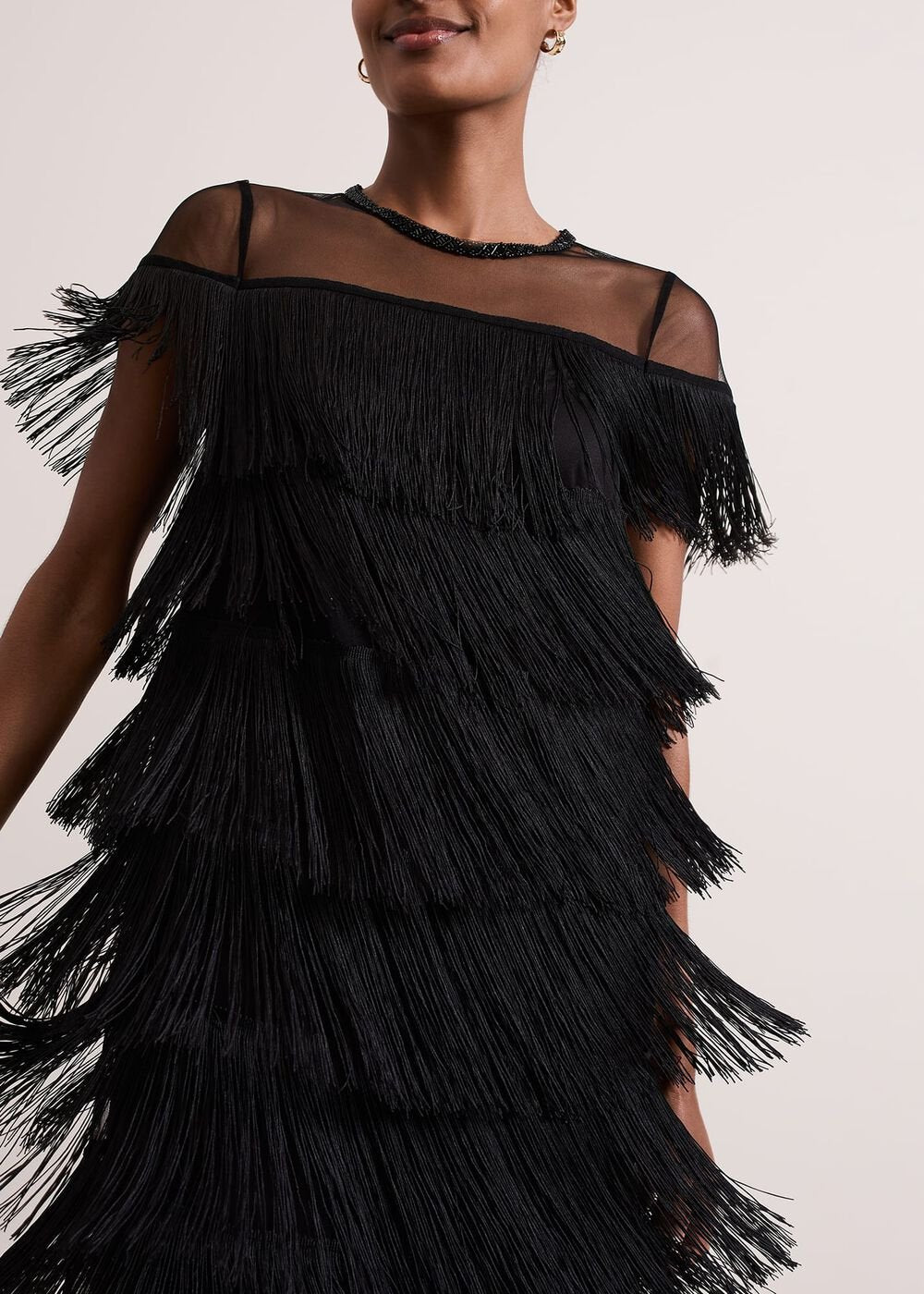 Viola Black Fringe Mini Dress Black