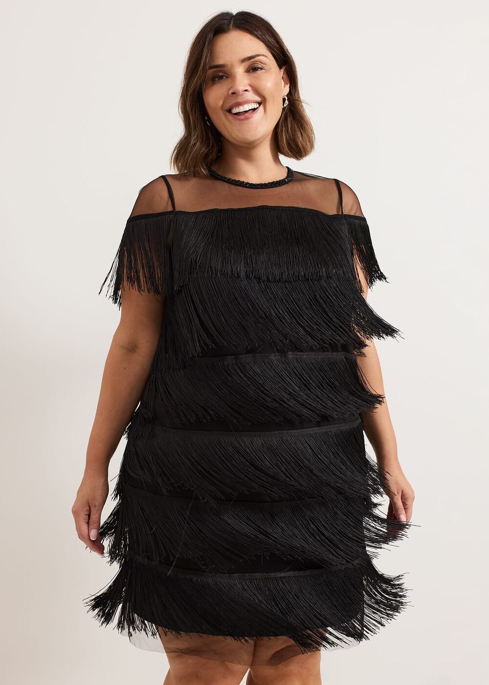 Viola Black Fringe Mini Dress Black