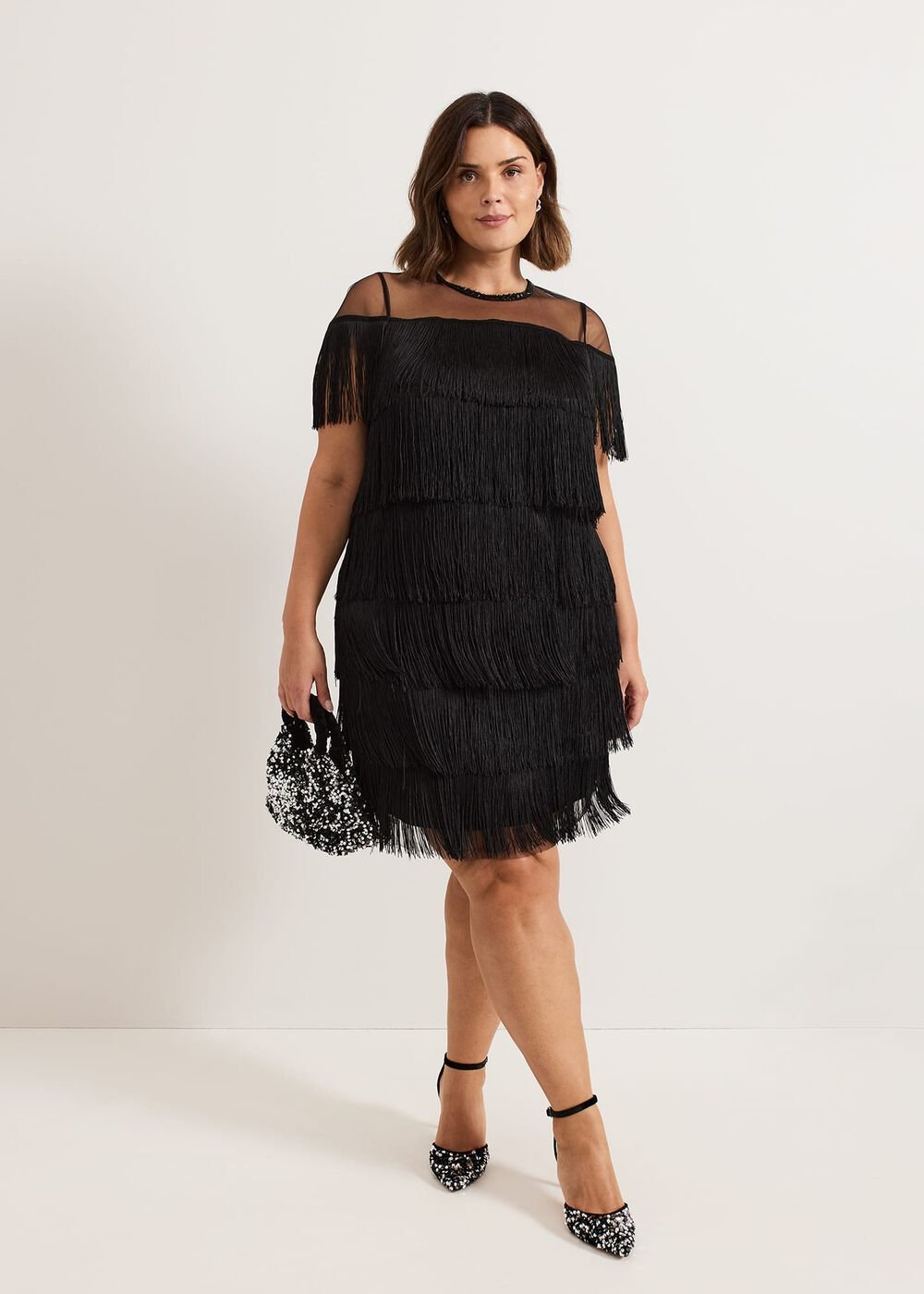 Viola Black Fringe Mini Dress Black