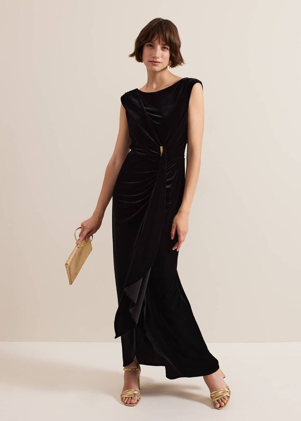 Donna Black Velvet Maxi Dress Black