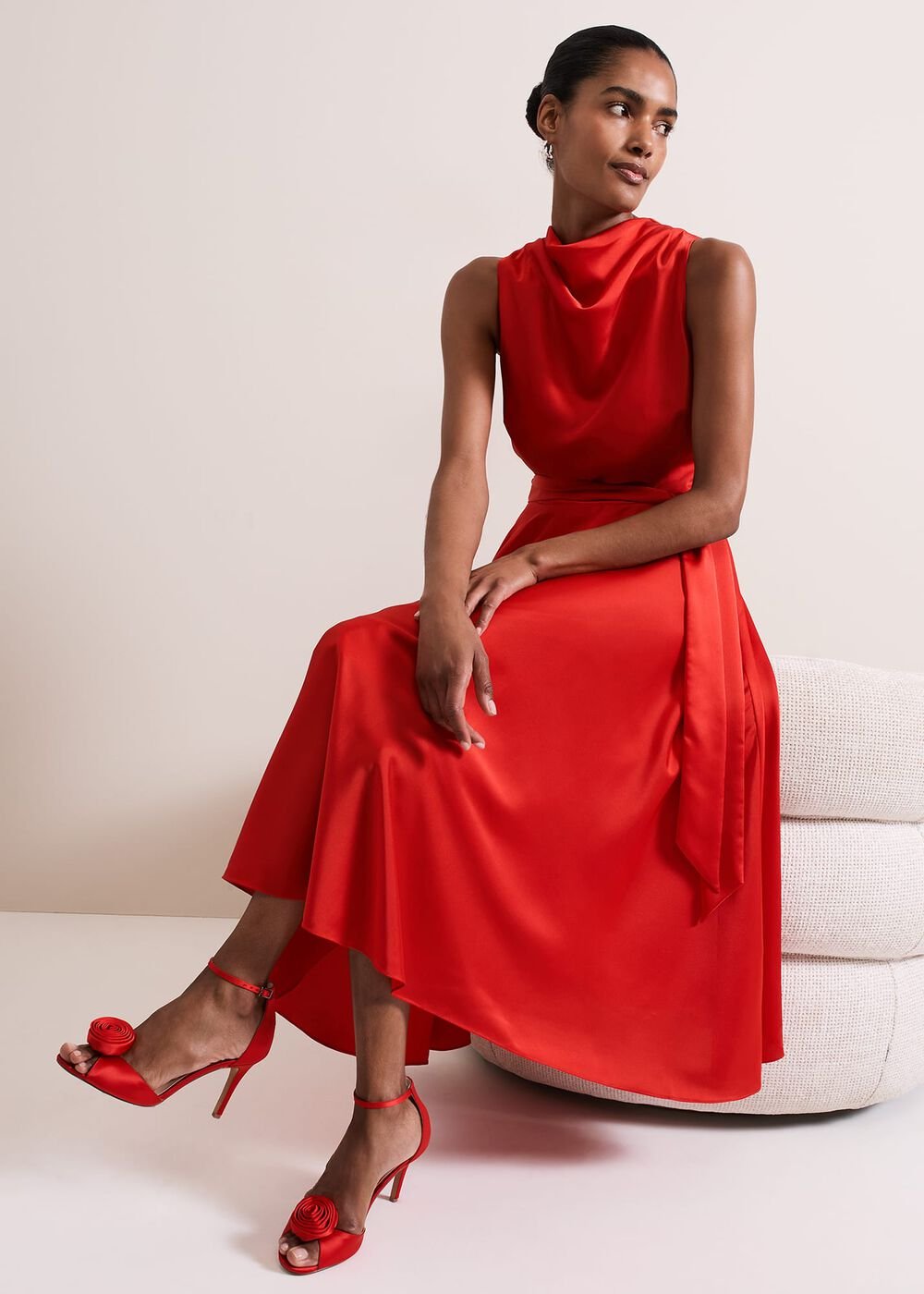 Jasleen Red Satin Dress Red