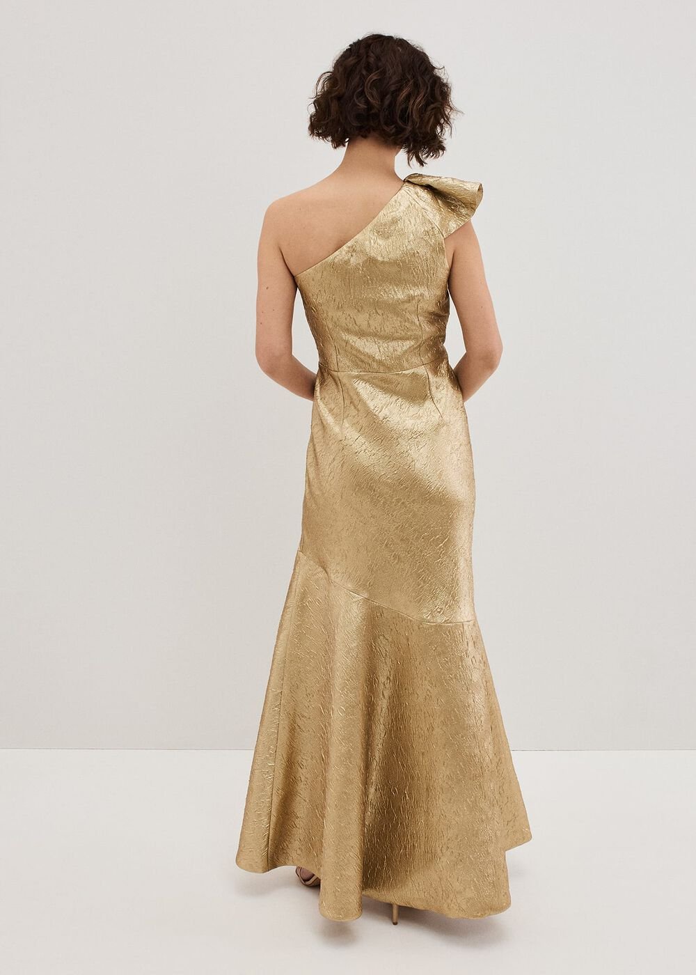Deniz One Shoulder Jacquard Maxi Dress Gold
