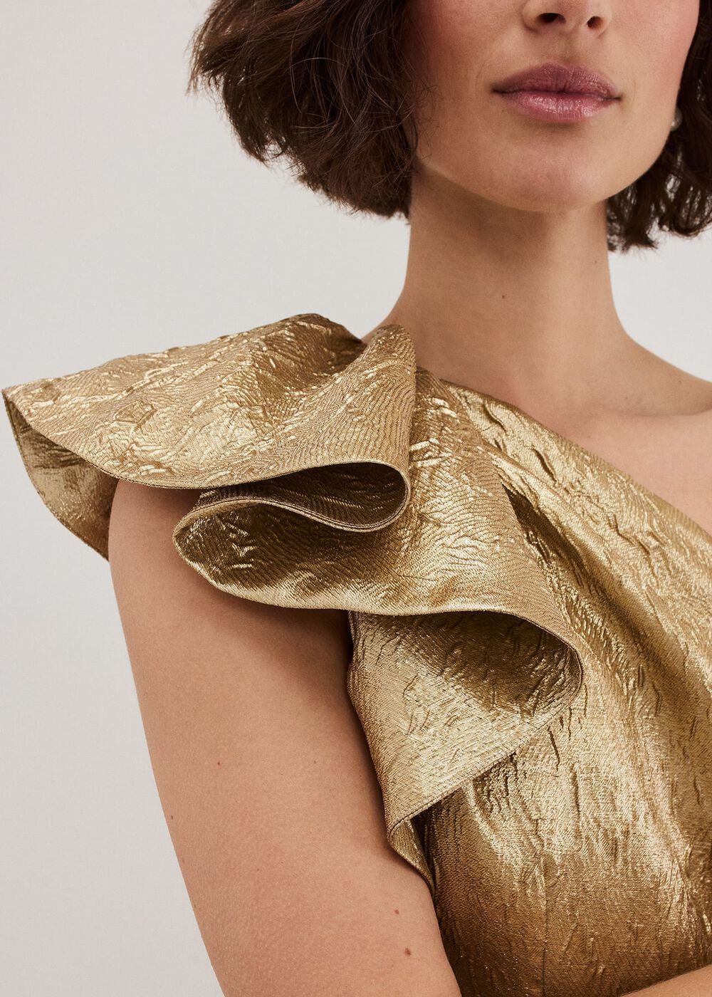 Deniz One Shoulder Jacquard Maxi Dress Gold