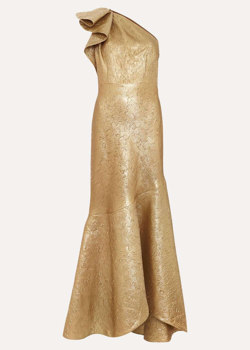 Deniz One Shoulder Jacquard Maxi Dress Gold