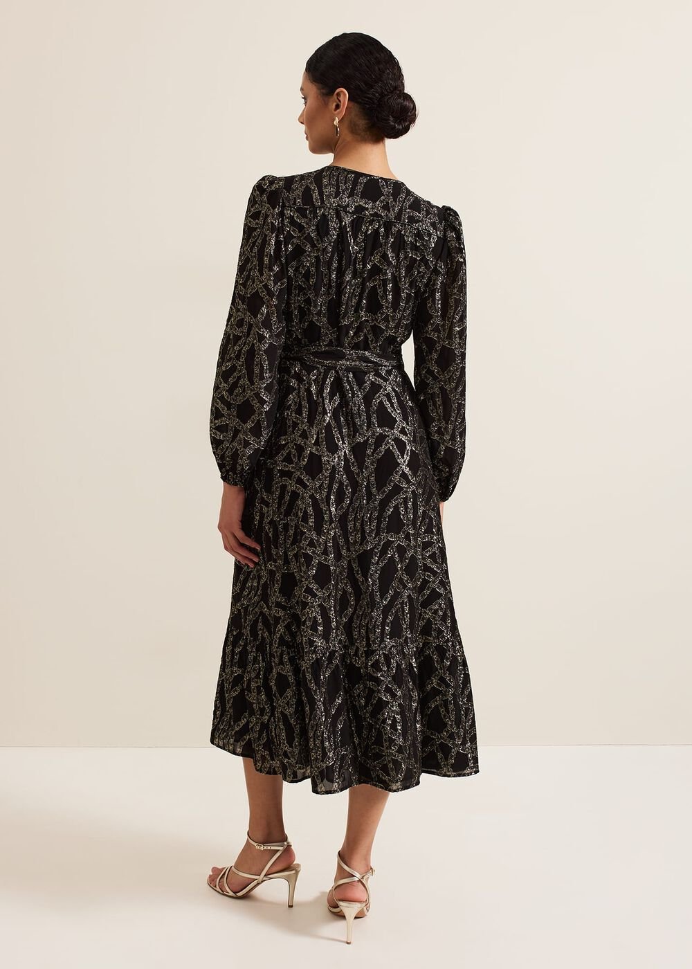 Jazminda Shimmer Wrap Midi Dress Black/Multi