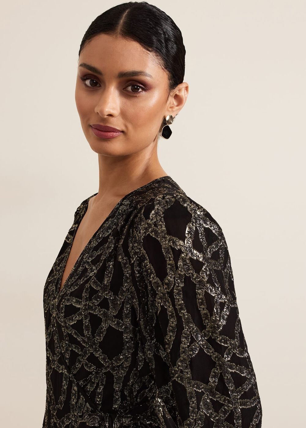 Jazminda Shimmer Wrap Midi Dress Black/Multi