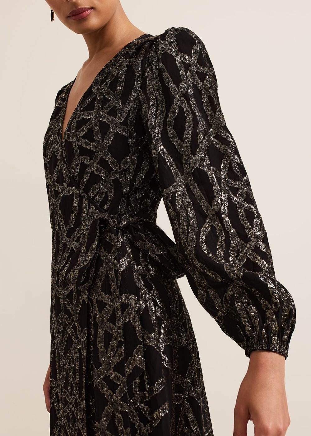 Jazminda Shimmer Wrap Midi Dress Black/Multi