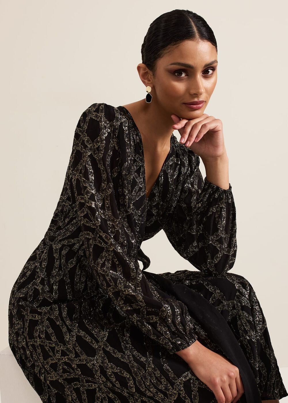 Jazminda Shimmer Wrap Midi Dress Black/Multi