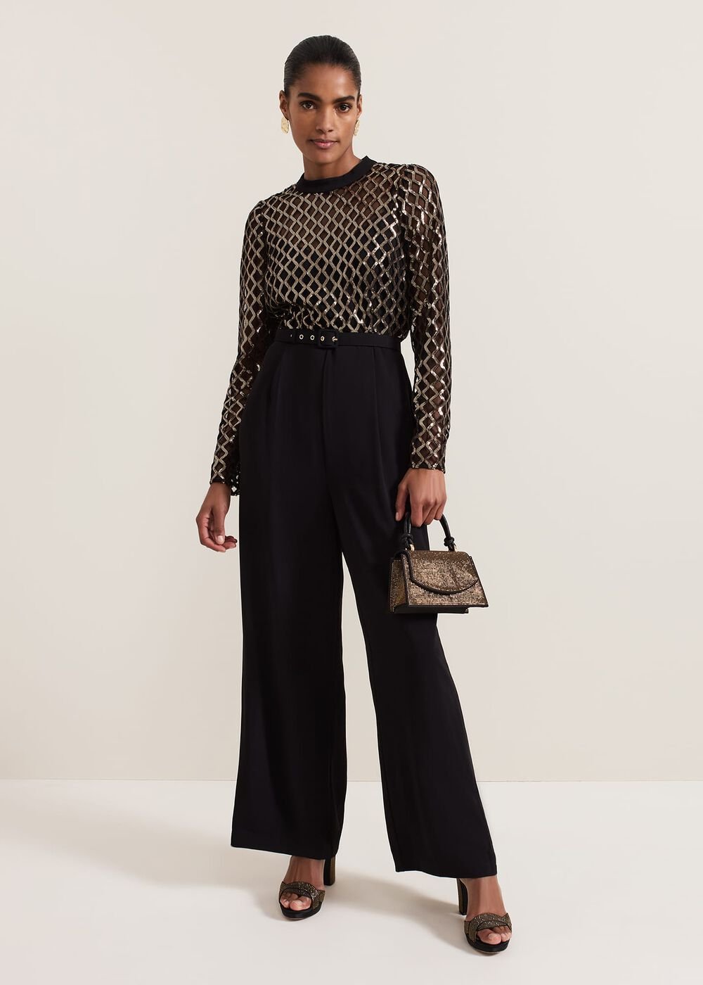 Amelia Sequin Bodice Jumpsuit Black/Multi