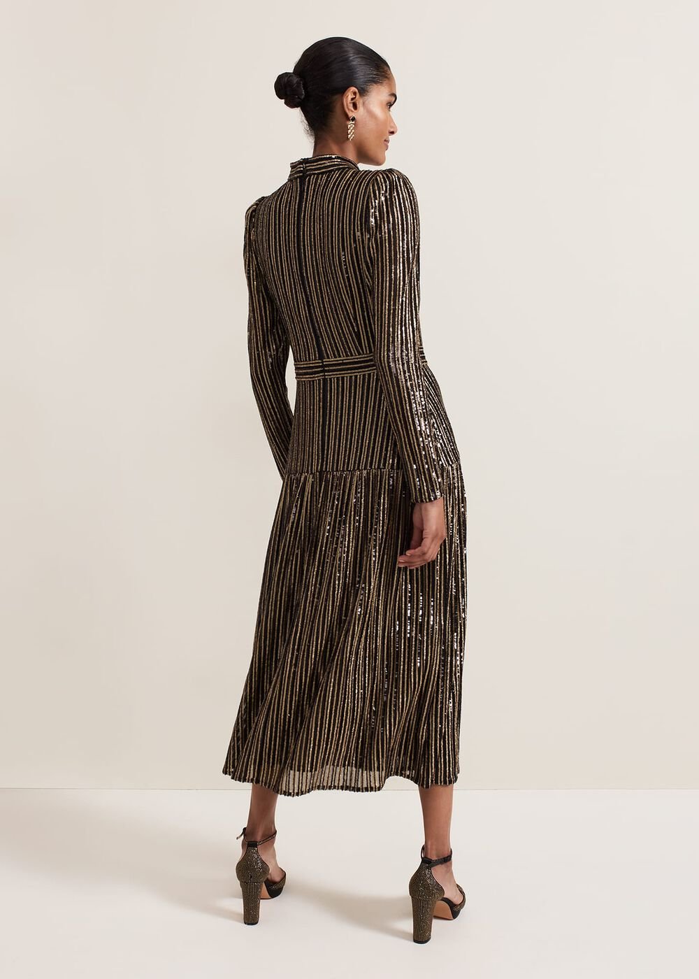 Gloria Sequin Stripe Midi Dress Black/Multi