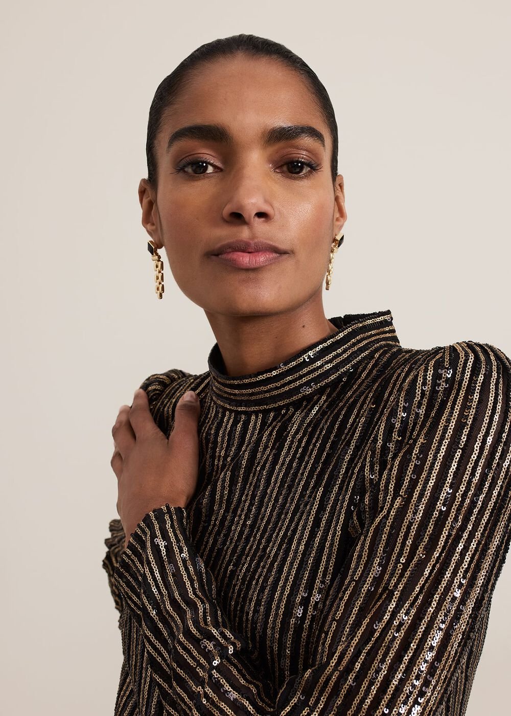 Gloria Sequin Stripe Midi Dress Black/Multi