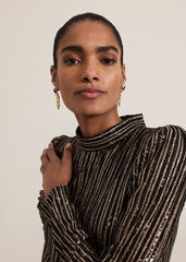 Gloria Sequin Stripe Midi Dress Black/Multi