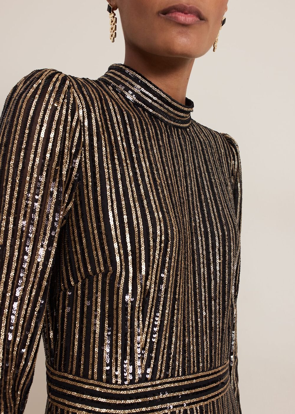 Gloria Sequin Stripe Midi Dress Black/Multi