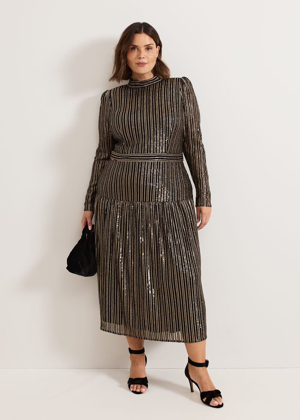 Gloria Sequin Stripe Midi Dress Black/Multi