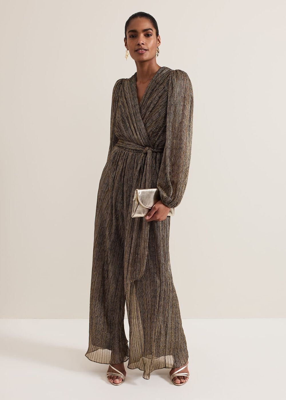 Alli Gold Textured Jumpsuit Gold